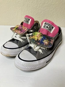 Converse All Star Grey Double Tongue Lo Tops Size 5 Floral Sneakers Shoes - Picture 1 of 10