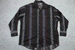 Wrangler Shirt Mens 2XL Black Red Southwestern Aztec Pearl Snap Western Rodeo - Picture 1 of 10