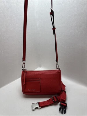 Calvin Klein Jana Fanny Pack/Belt Crossbody Purse Orange Silver Pebbled - Image 1 of 4