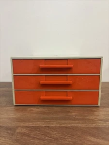 Vtg 3 Drawer Modern Orange Beige Stacking Trays Drawers Paper Desk Organizer set - Picture 1 of 19