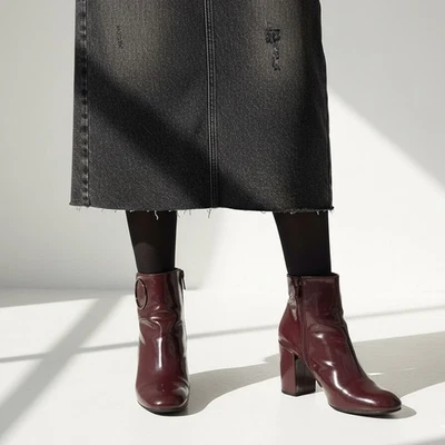 Pollini Ankle Boots 39 US 9 Womens Burgundy Patent Leather Mid Heel Booties - Image 1 of 4