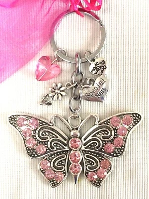 LIZZIELINKS PERSONALISED BUTTERFLY KEYRING BIRTHDAY Mother's Day GIFT, CHOICE OF NAMES