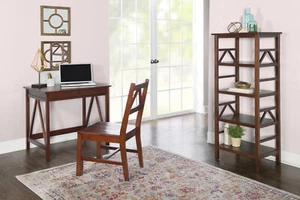 3 Piece Brown Laptop Desk Chair Bookcase Set Home Living Room Study Furniture - Picture 1 of 11