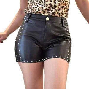 Ladies Shorts Soft Lambskin Leather Biker Shorts Knickers Pants Side Stud Style - Picture 1 of 4