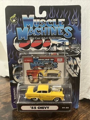 2001 MUSCLE MACHINES 1955 CHEVY 1:64 DIE CAST  '55 CHEVY YELLOW COLLECTIBLE - Image 1 of 4