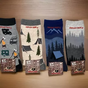 Mossy Oak Herren Camp Thema Socken 4 Paar blau grau hellbraun Baum Zelt Wald Pfadfinder 10-13 - Bild 1 von 5