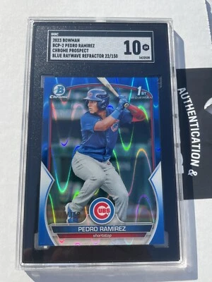 2023 Bowman 1st Chrome Pedro Ramirez #BCP-2 Blue RayWave /150 Cubs SGC 10 - Image 1 of 2