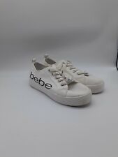 Bebe Destini Platform Sneakers Women 8.5 White Canvas Spellout Lace Up Y2K 90s