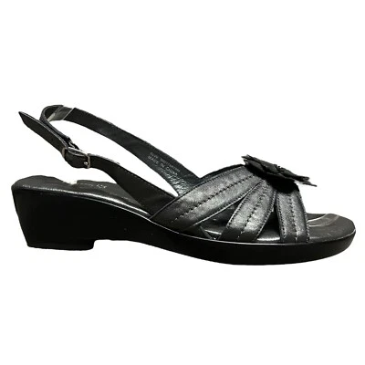 Walking Cradles Pewter Leather Floral Open Toe Slingback Sandals Womens 8.5 W - Изображение 1 из 4