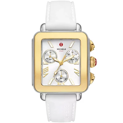 Michele Deco Sport Chrono Oro Amarillo Dos Tonos Correa Silicona Blanca MWW06K000069 Foto 1 de 4
