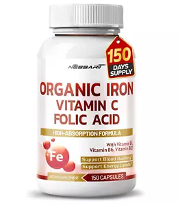 Liposomal Organic Iron Vitamin C Folic Acid Vitamin B1, B6, B12 -150 Capsules US - Picture 1 of 6