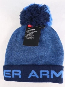Under Armour Boys Core Pom Beanie in Powderkeg Blue One Size $20 New - Picture 1 of 2