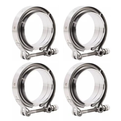 LokoCar 3 Inch V Band Clamp With Flange Male Female Stainless Steel Silver 4Pcs - Image 1 of 4