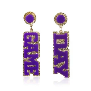 Game Day Colorful Acrylic Drop Dangle Earrings Glitter Football Baseball Volleyb - Picture 1 of 2
