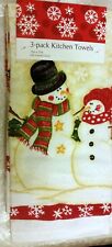 3 pc KITCHEN COTTON PRINTED VELOUR TOWELS SET, CHRISTMAS 2 SNOWMEN by CV