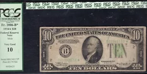 FR. 2006-B* 1934-A $10 *STAR* FEDERAL RESERVE NOTE NEW YORK,NY PCGS VERY GOOD-10 - Picture 1 of 2