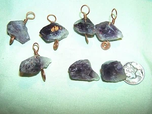 Menge 7 Grobe Hundezahn Amethyst Nugget Perlen 25-30 mm 5 Kupferdraht Umwickelt - Bild 1 von 2