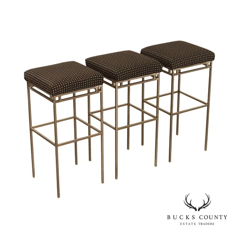 Contemporary Industrial Style Set of Three Metal Frame Bar Stools Cover