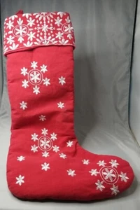 Medias de Navidad rojas grandes copos de nieve tela cosida 22" forrada - Imagen 1 de 8