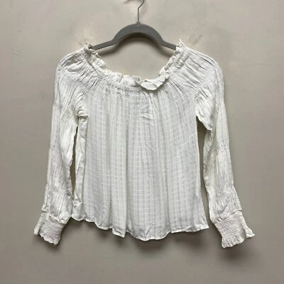 French Connection Womens Linen White Birch Seersucker Smock Sleeve Bardot Top S - Image 1 of 4