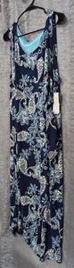 Robbie Bee Plus Size Textured Side-Tie Maxi Dress, Navy/Multi, Size 3X NWT - Picture 1 of 13