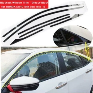 6x For 16-19 Honda Civic Chrome Delete Blackout Window Trim - Glossy Black - Bild 1 von 8
