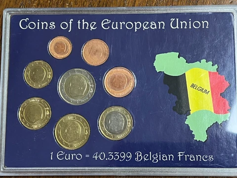 Belgium 8-Coin EURO EU Belgian Coins Type Set, UNC in Hard Case Cover