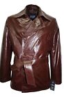 New Men's Classic 3/4 Coat Brown Italian Tailored Fit Real Glazed Leather Jacket