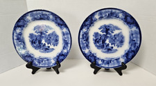 SHANGHAI Flow Blue Plates W H Grindley  Matched Lot of 2  Antique 9.5"