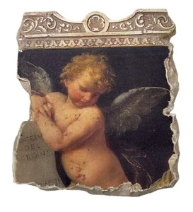 Angel Cherub Plaster Faux Stone Painting Art Plaque Wall Hanging - Picture 1 of 5