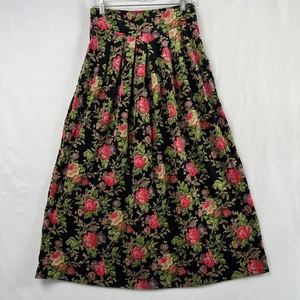 Vintage Herman Geist Floral Skirt Women Size 8 Velvet Black Pleated Maxi Cottage - Picture 1 of 9