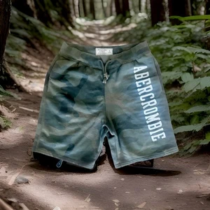 ABERCROMBIE & FITCH DRAWSTRING CAMO SWEAT SHORTS STITCHED LETTERS MENS SMALL - Picture 1 of 5