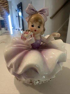 Vintage Inarco Big-Bow Collection Girl Figure Purple With Striped Purse 1964 - Picture 1 of 8