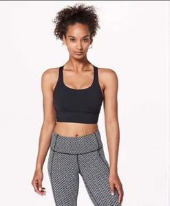 Lululemon Energy Bra Long Line Black Textured Ribbed Sports Women's 8 - Picture 1 of 7