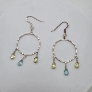 Vintage Peridot & Blue Topaz Earrings 925 Sterling Silver Faceted Sparkling!! - Picture 1 of 9