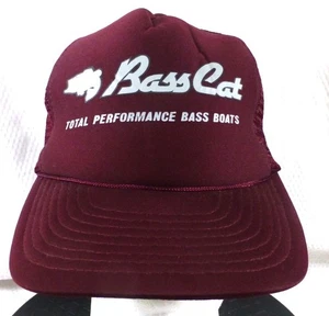 Bass Cat Vintage Trucker Hat Burgundy Mesh Snapback Cap Made In Malaysia - Picture 1 of 14