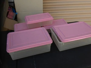 Lot Vintage Sterilite Plastic Storage Container W/pink Lids - Picture 1 of 10