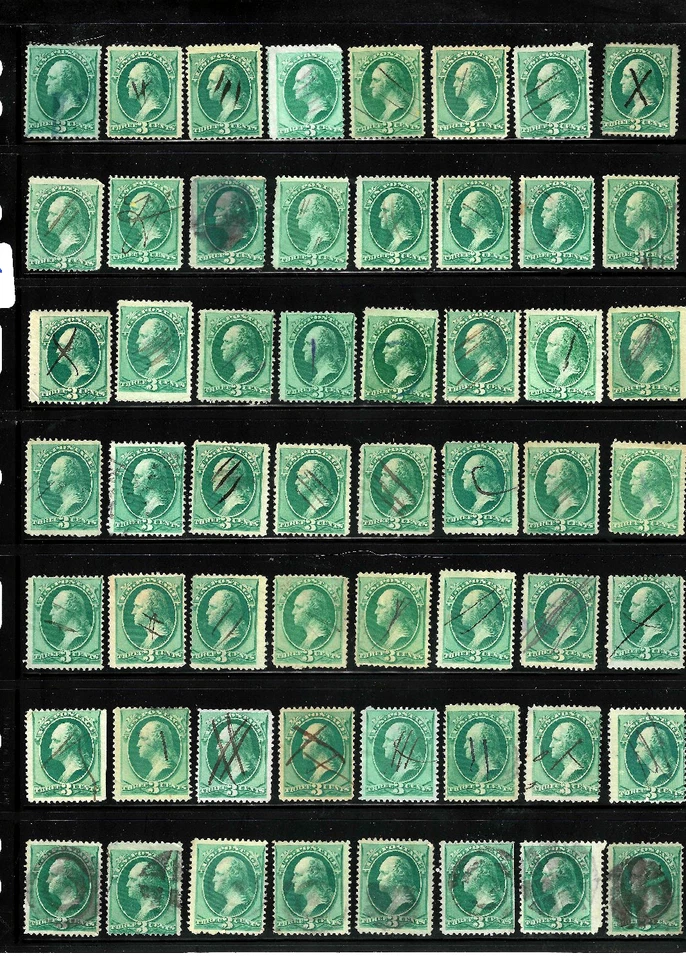 Collection 56 Sc #147 158 184 207 Shades PEN Cancels 3 Cent Washington US 32-5 - Image 1 of 4