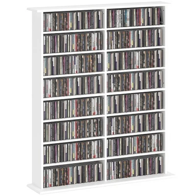 HOMCOM CD Storage Unit DVD Tower Blu-ray Storage Shelf for Office, White - Image 1 of 4