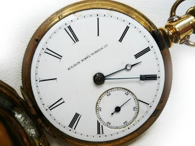 Reloj Bolsillo Elgin Chapado en Oro Estuche Hunter Cuerda Manual 15J Talla 18 Foto 1 de 4