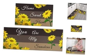 Sunflower Kitchen Rugs Sets of 2, Farmhouse Vintage Washable Anti Fatigue - Picture 1 of 8