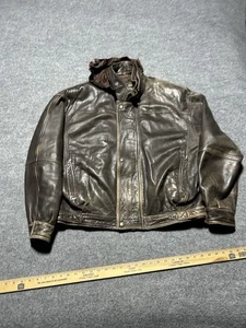 Vintage Vera Pelle 100% Genuine Brown Patina Leather Bomber Jacket Sz 54 - Picture 1 of 6