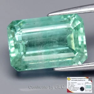 💎 GLC CERTIFIED* 4.75ct Octagon Natural Bluish Green Emerald - Nigeria Gemstone - Picture 1 of 11