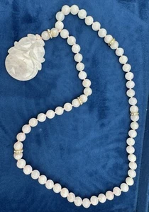 Chinese Rose Quartz Hand Knotted Beaded Necklace Gold Plated Stunning Jade - Picture 1 of 9