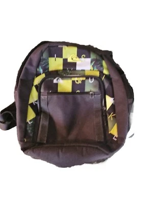 Quicksilver School Backpack  Multi-Pocket Book Bag Grey Yellow Checker Logo RaRe - Image 1 of 4