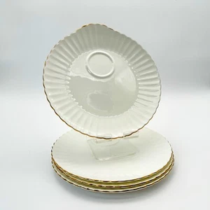 Crown Staffordshire White Scalloped Shell Snack Plate 9" Gold Trim CRS81 - 4 PCS - Picture 1 of 6