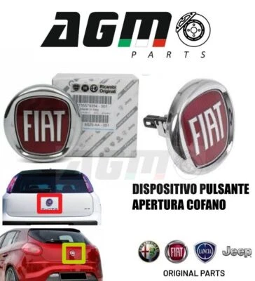 DISPOSITIVO APERTURA COFANO PULSANTE LOGO BAULE FIAT ORIGINALE PUNTO EVO BRAVO - Immagine 1 di 4