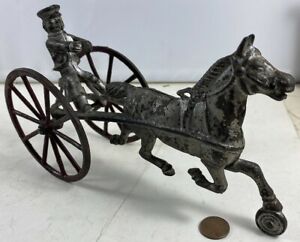 Antique Cast Iron Pull Toy Buggy Horse Race 8 1/2” long 8 1/2” long 