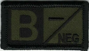 B- Negative Blood Type Patch Tactical Military Style Embroidered Olive Hook Loop - Picture 1 of 1