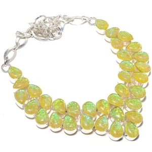 Yellow Triplet Fire Opal Gemstone 925 Sterling Silver Jewelry Necklace 18" B691 - Picture 1 of 5